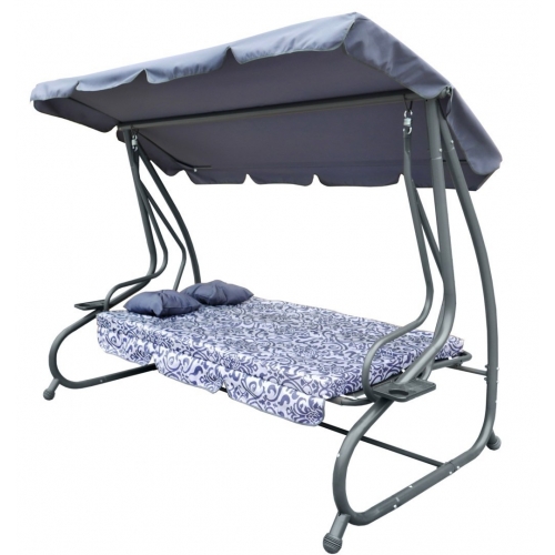 Huśtawka ogrodowa z regulowanym daszkiem rozkładana Wzór Szary 8011.PAT.SZ Huśtawka ogrodowa z regulowanym daszkiem rozkładana Wzór Szary 8011.PAT.SZ